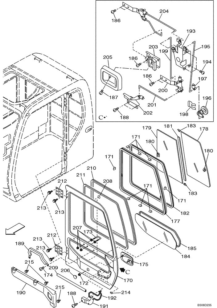 Схема запчастей Case CX240 - (09-31A) - CAB DOOR (P.I.N. DAC241363 -) (09) - CHASSIS