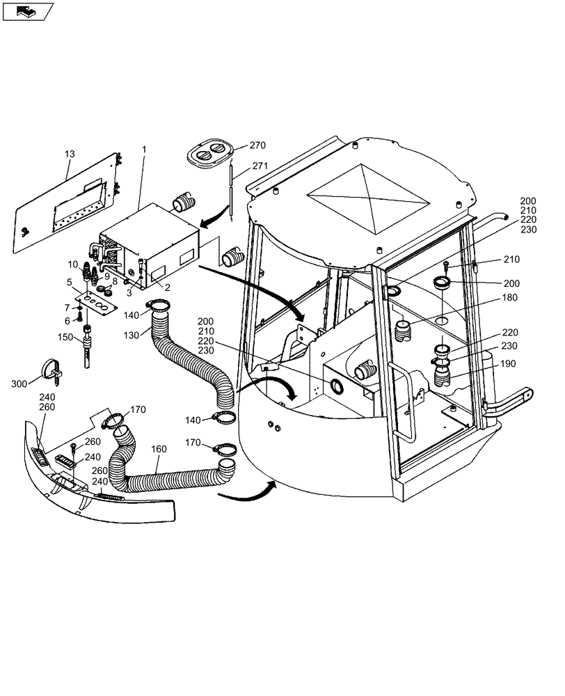 Схема запчастей Case 21E - (27.401[2989843003]) - AIR CONDITION INSTALL.MATERIAL (50) - CAB CLIMATE CONTROL