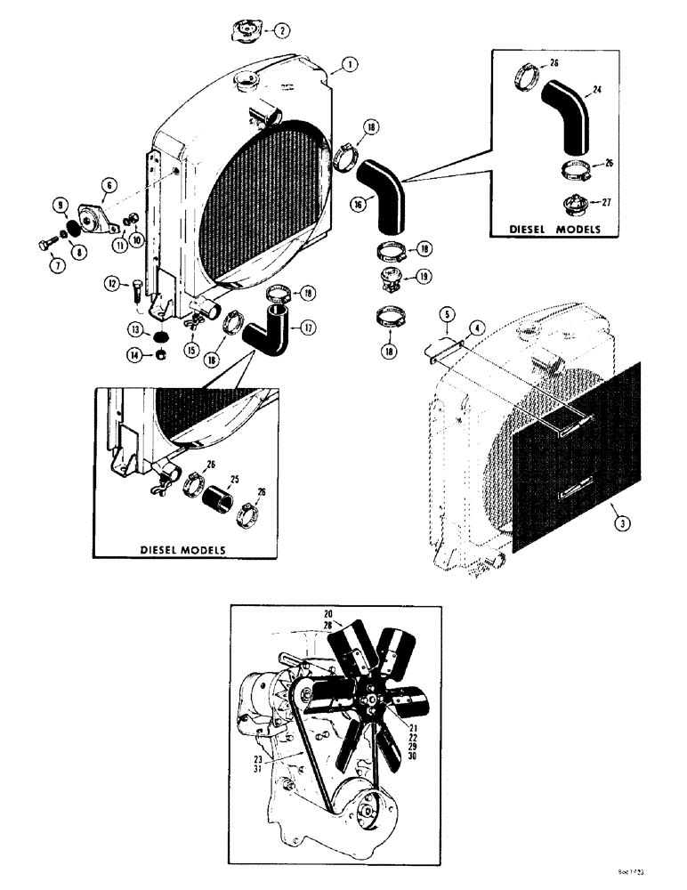 Схема запчастей Case 310G - (064) - RADIATOR, FAN, FAN BELT (01) - ENGINE