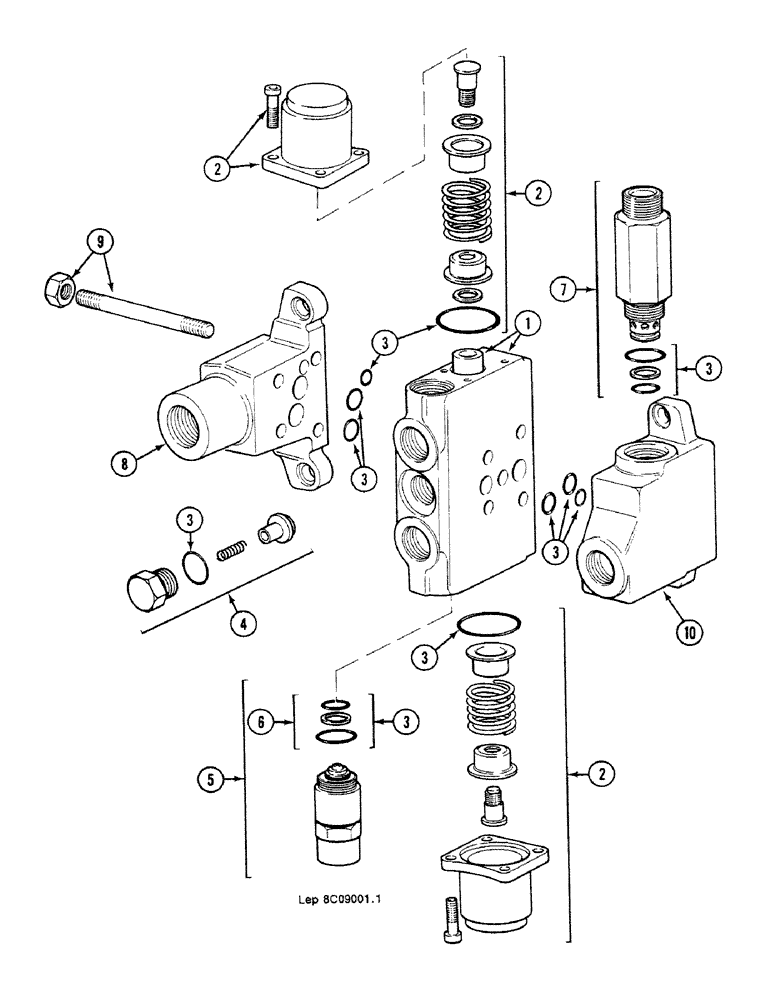 Схема запчастей Case 688C - (8C-58) - CONTROL VALVE FOR SWING, (10677, 10716-10734) (07) - HYDRAULIC SYSTEM