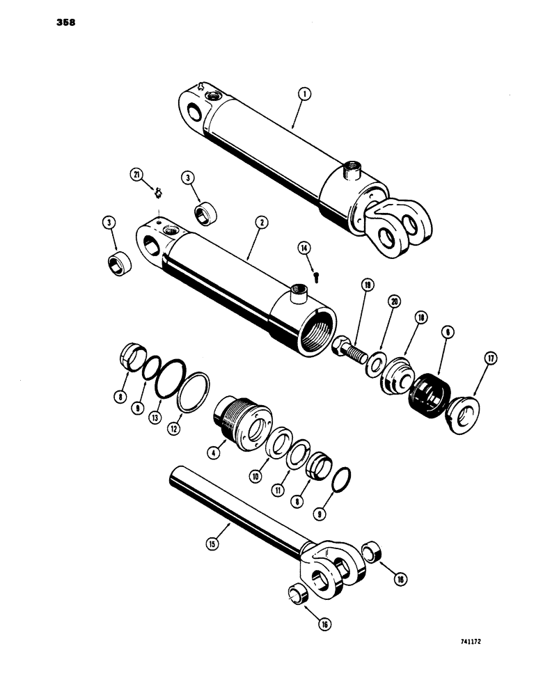 Схема запчастей Case 450 - (358) - D34738 LOADER HYDRA-LEVELING CYLINDER, GLAND HAS SPLIT OUTER ROD WIPER (07) - HYDRAULIC SYSTEM