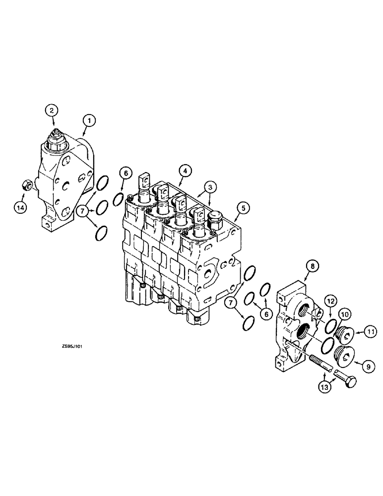 Схема запчастей Case 550E - (8-36) - FOUR SPOOL CONTROL VALVE (08) - HYDRAULICS