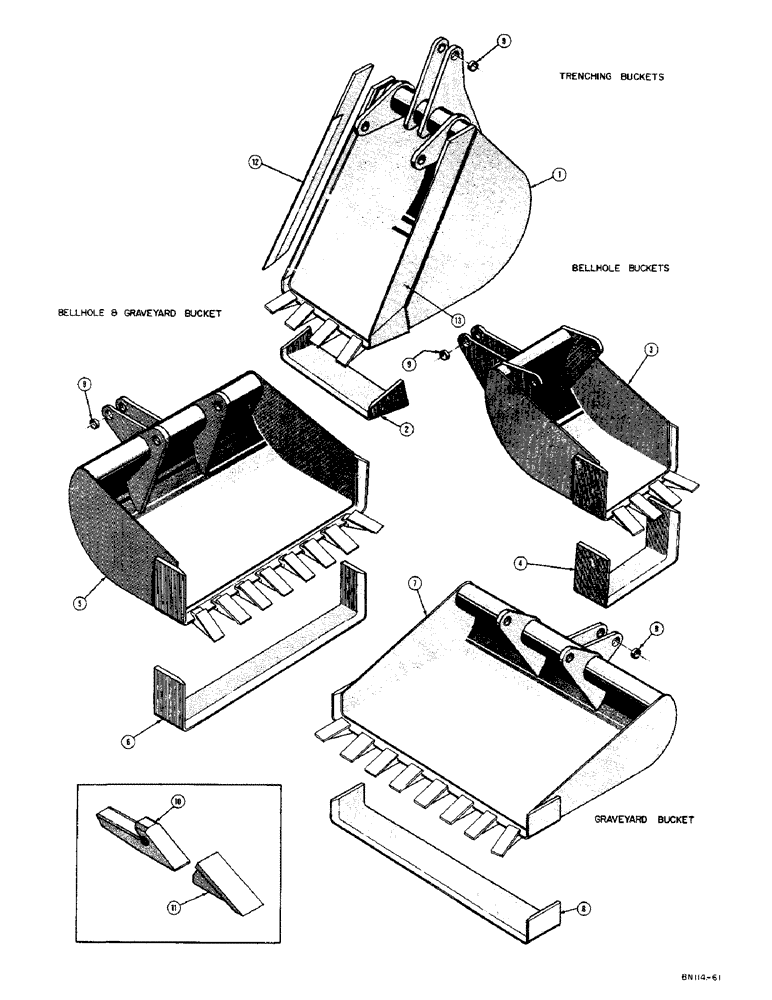 Схема запчастей Case 22 - (12) - BACKHOE BUCKETS (OPTIONAL EQUIPMENT), TRENCHING BUCKETS (MACHINERY ITEMS) 