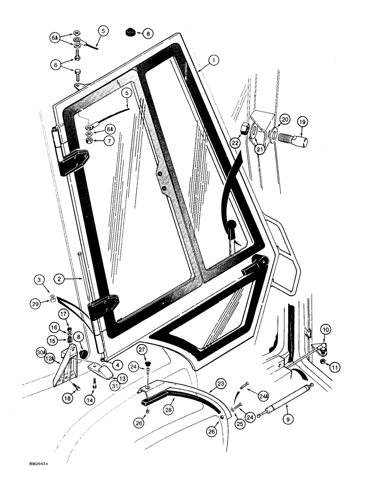 Схема запчастей Case 580SK - (9-136) - LEFT-HAND AND RIGHT-HAND CAB DOOR MOUNTING (09) - CHASSIS/ATTACHMENTS