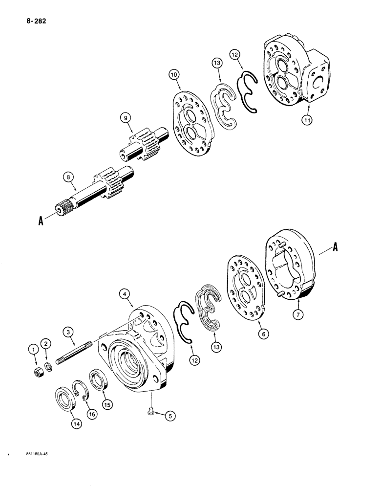 Схема запчастей Case 780C - (8-282) - D127917 STEERING AND BACKHOE HYDRAULIC PUMP (08) - HYDRAULICS