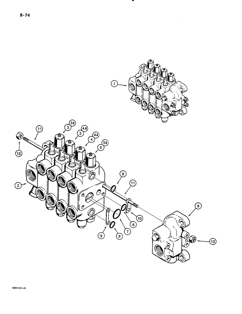 Схема запчастей Case 480E - (8-074) - BACKHOE CONTROL VALVES, MODELS WITHOUT EXTENDABLE DIPPER 480E MODELS ONLY (08) - HYDRAULICS