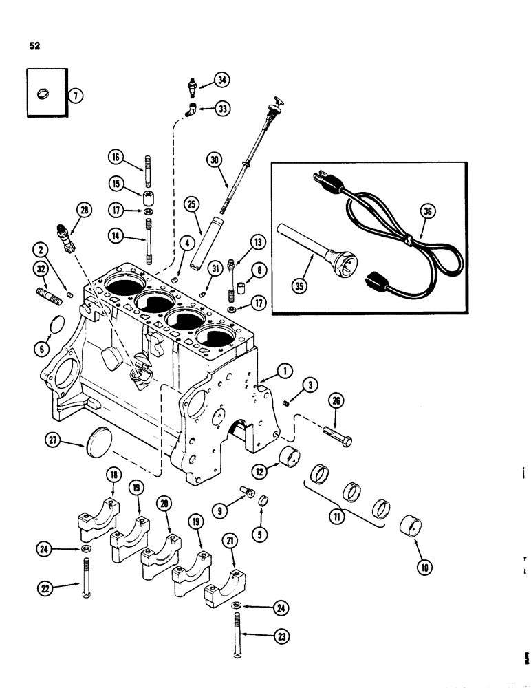 Схема запчастей Case 580D - (052) - CYLINDER BLOCK, 207 TURBOCHARGED DIESEL ENGINE (02) - ENGINE