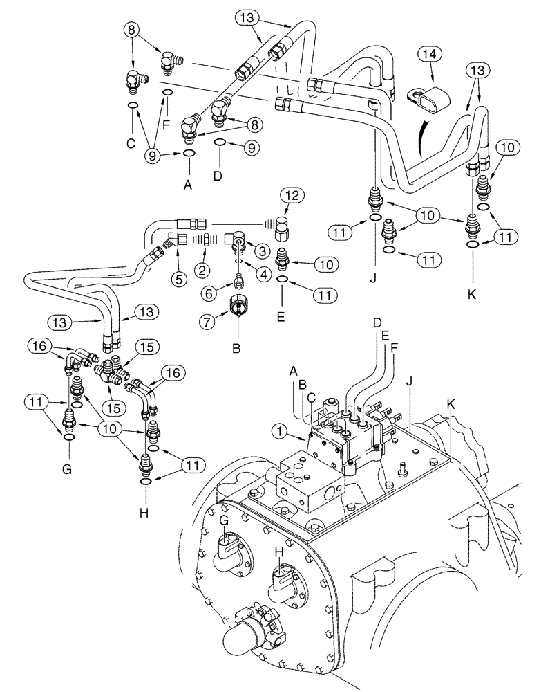 Схема запчастей Case 1150H - (06-14) - TRANSMISSION - HYDRAULIC LINES (06) - POWER TRAIN