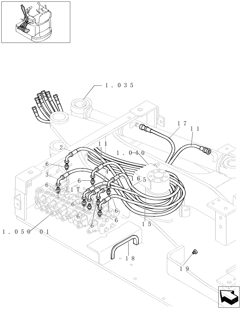 Схема запчастей Case CX16B - (1.050[16]) - CONTROL VALVE PIPING (35) - HYDRAULIC SYSTEMS