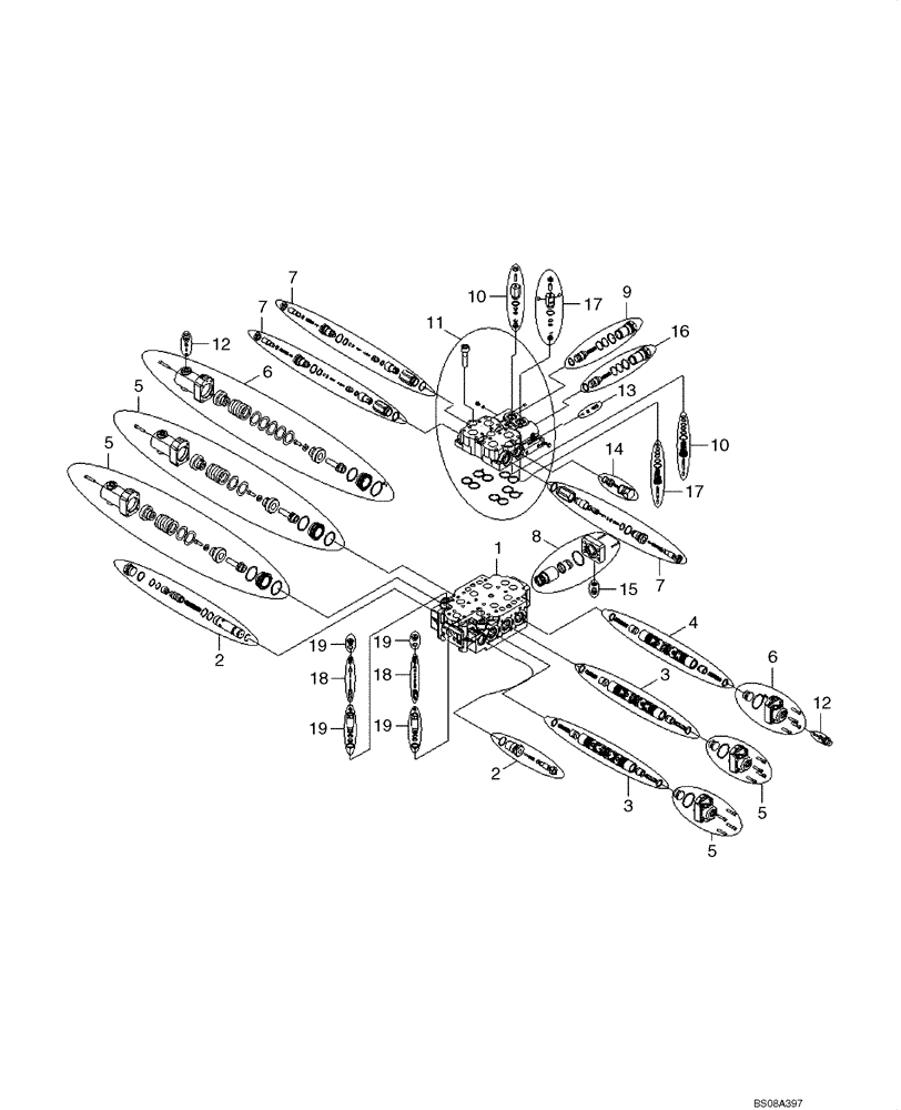 Схема запчастей Case 1221E - (08-06[01]) - HYDRAULICS - MAIN CONTROL VALVE (3 SPOOL) (87700404) (08) - HYDRAULICS