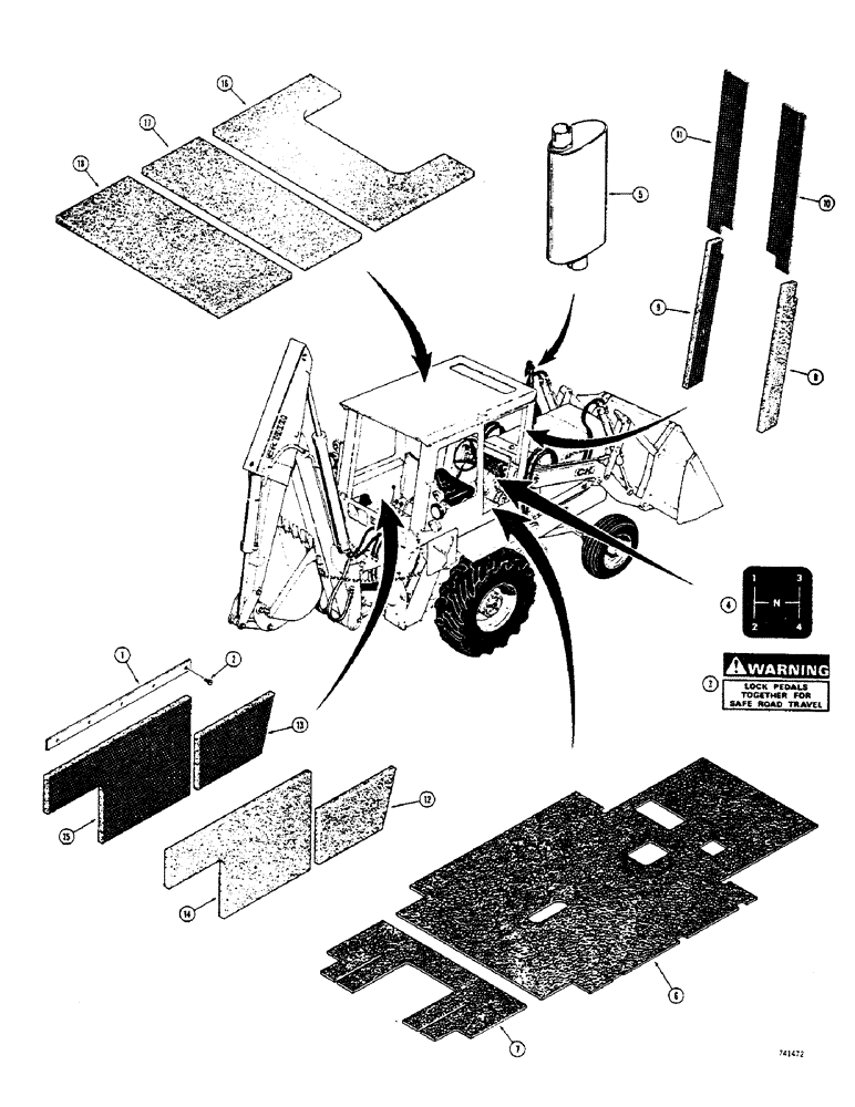 Схема запчастей Case 680CK - (251A) - NOISE CONTROL PARTS (90) - PLATFORM, CAB, BODYWORK AND DECALS