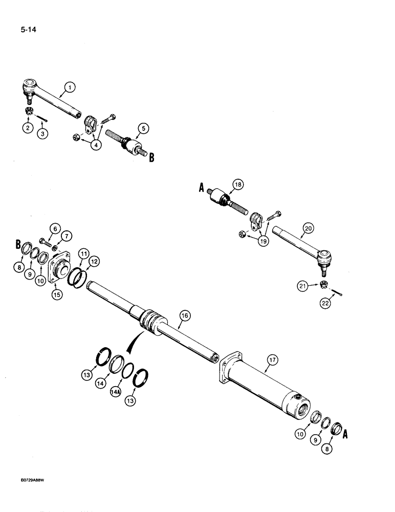 Схема запчастей Case 780D - (5-14) - TWO WHEEL DRIVE FRONT AXLE, STEERING CYLINDER AND BALL JOINTS (05) - STEERING