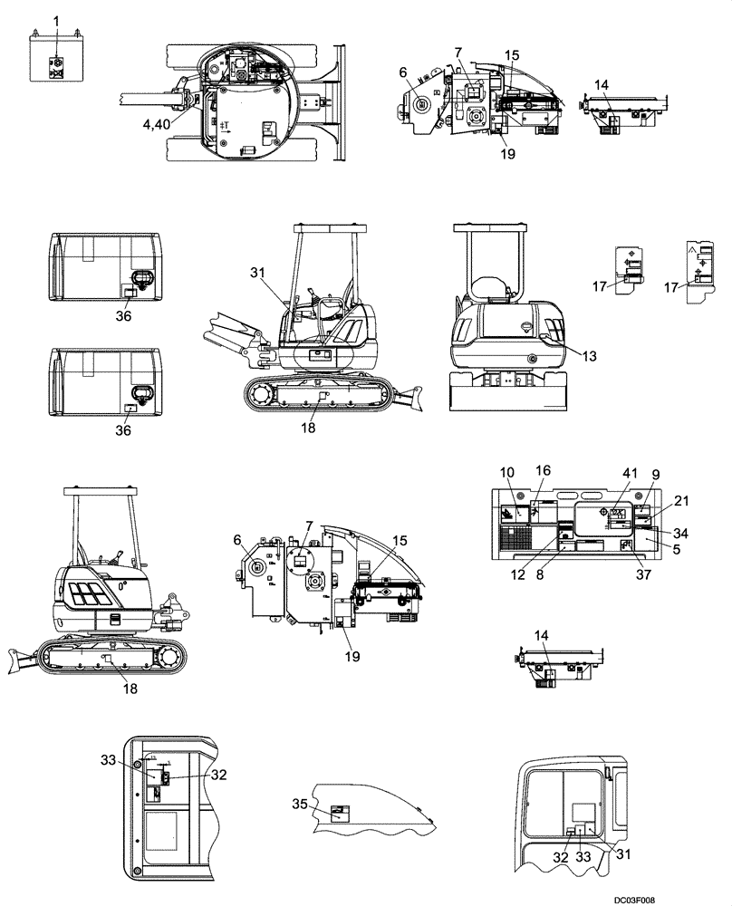 Схема запчастей Case CX36 - (09-56[00]) - DECALS (09) - CHASSIS/ATTACHMENTS