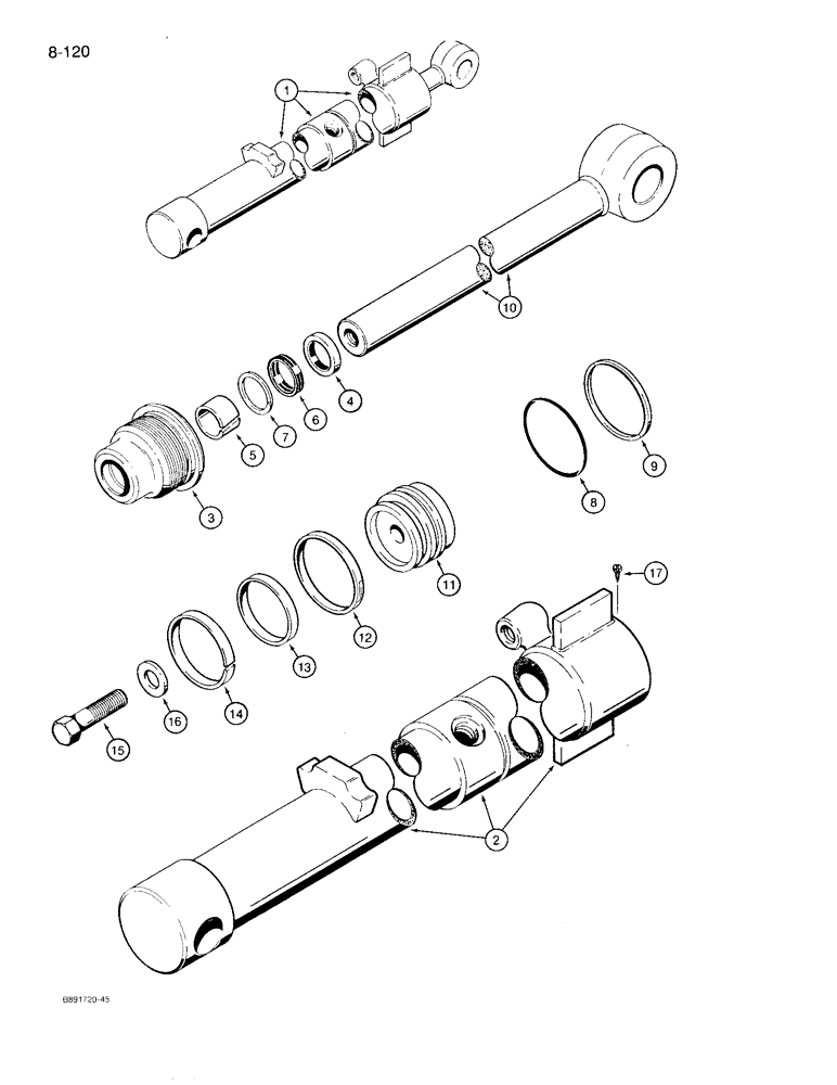 Схема запчастей Case 780D - (8-120) - 1340924C1 BACKHOE DIPPER EXTENSION CYLINDER (08) - HYDRAULICS