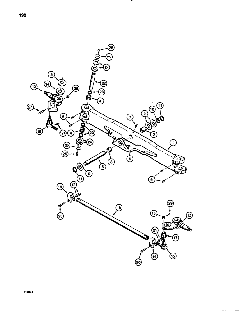 Схема запчастей Case 780B - (132) - FRONT AXLE, SPINDLES, AND TIE ROD (05) - STEERING