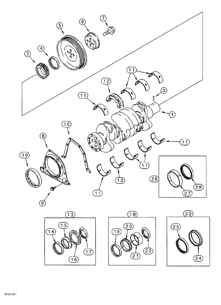 Схема запчастей Case 650G - (2-42) - CRANKSHAFT 4T-390 ENGINE PRIOR TO CRAWLER P.I.N. JJG0216449 (02) - ENGINE