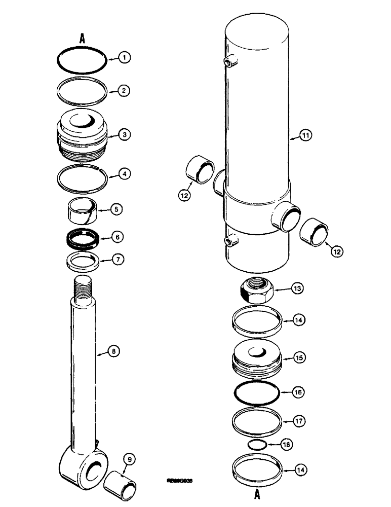 Схема запчастей Case 660 - (8-083A) - TRENCHER BOOM LIFT CYLINDER ASSEMBLY - 221702A1, FOR ALL TRENCHERS EXCEPT INTEGRAL QUAD (08) - HYDRAULICS