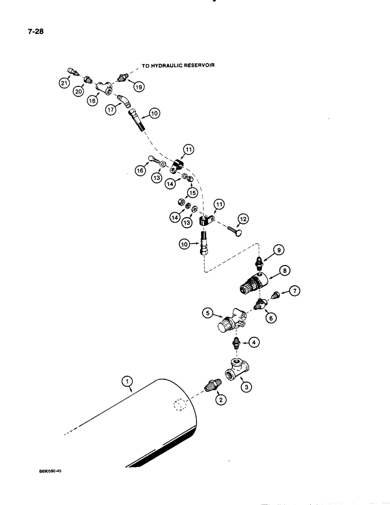 Схема запчастей Case 621 - (7-28) - AIR RESERVOIR TO HYDRAULIC RESERVOIR, P.I.N. JAK0020901 AND AFTER (07) - BRAKES