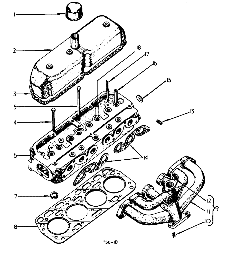 Схема запчастей Case 500 - (12-100) - CYLINDER HEAD AND MANIFOLDS PETROL ENGINE No Description