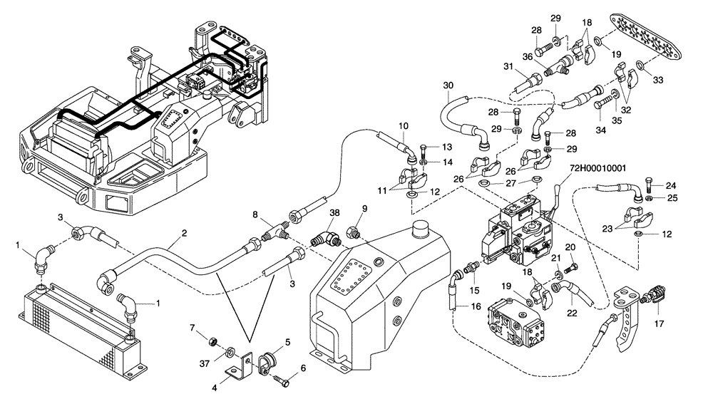 Схема запчастей Case 330 - (72A00010718[03]) - DUMPING SYSTEM - HYDRAULIC CIRCUIT (19) - OPTIONS