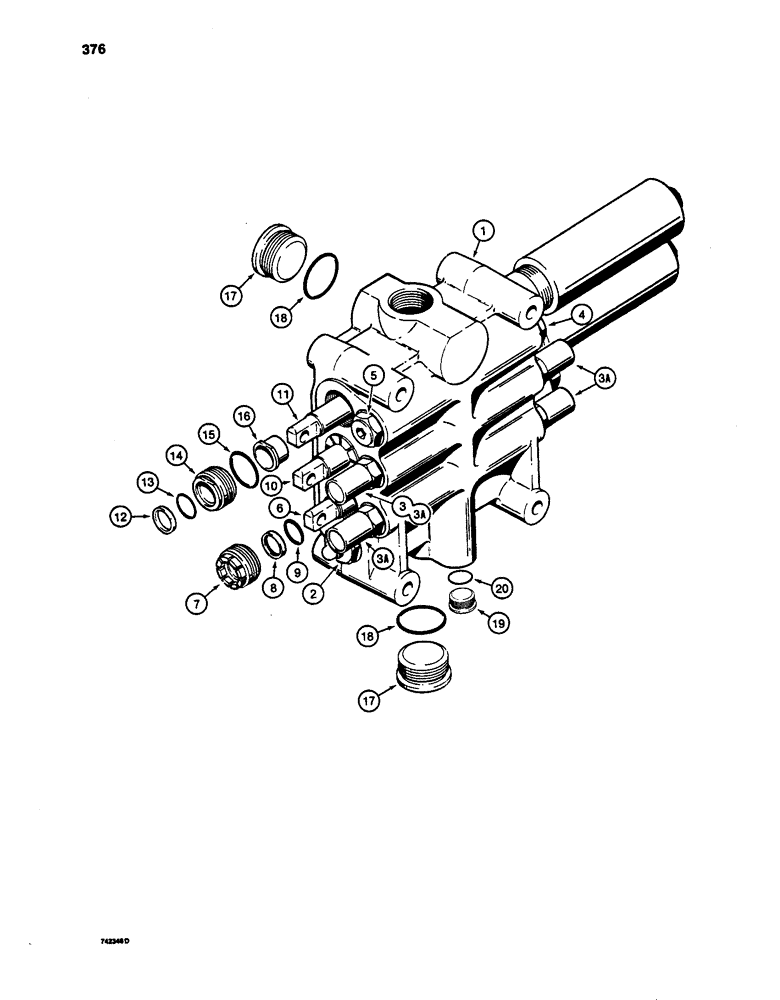 Схема запчастей Case W24C - (376) - LOADER CONTROL VALVE (3 SPOOL) (08) - HYDRAULICS