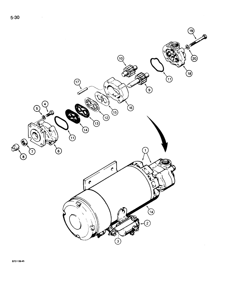 Схема запчастей Case 721 - (5-30) - AUXILIARY STEERING PUMP AND MOTOR ASSEMBLY (05) - STEERING