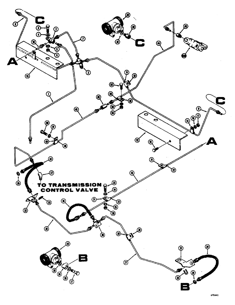 Схема запчастей Case W7E - (116) - HYDROVAC BRAKE SYSTEM, HYDRAULIC BRAKE LINES AND BRAKE CYLINDERS (07) - BRAKES