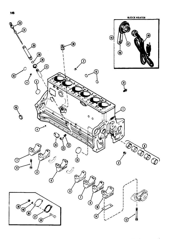 Схема запчастей Case W24 - (016) - CYLINDER BLOCK ASSEMBLY, (504B) DIESEL ENGINE (02) - ENGINE