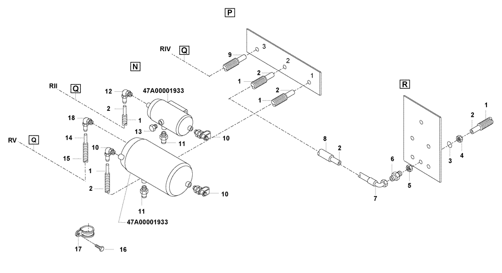 Схема запчастей Case 327B - (49A03000987[001]) - LINES, PNEUMATIC TANK (87559450) (09) - Implement / Hydraulics / Frame / Brakes