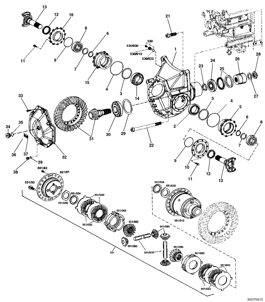 Схема запчастей Case 340B - (18A00000600[001]) - AXLE DIFFERENTIAL ASSY, GEARBOX (87453827) (03) - Converter / Transmission