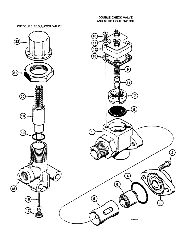 Схема запчастей Case W14 - (436) - L48128 DOUBLE CHECK VALVE AND STOP LIGHT SWITCH, L48129 (07) - BRAKES