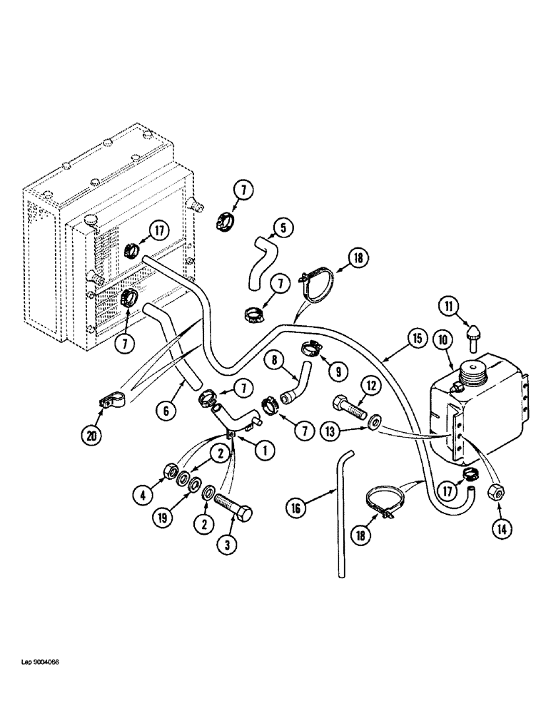 Схема запчастей Case 1088 - (2-20) - COOLANT RECOVERY SYSTEM, P.I.N. FROM 20174 TO 20209, P.I.N. FROM 106901 TO 106904 (02) - ENGINE