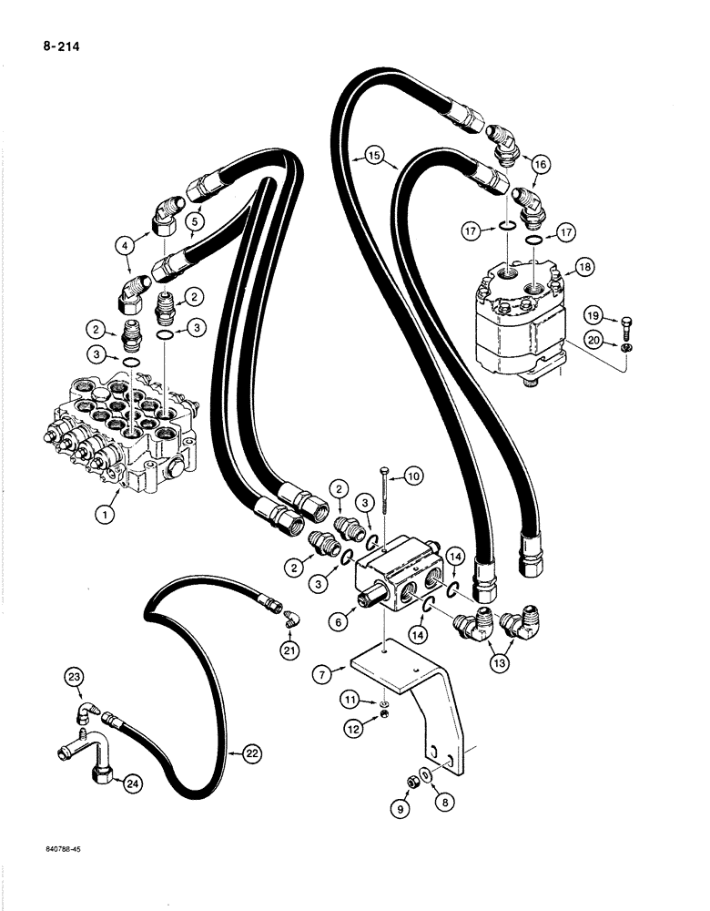 Схема запчастей Case 1187B - (8-214) - SWING MOTOR HYDRAULIC CIRCUIT (08) - HYDRAULICS