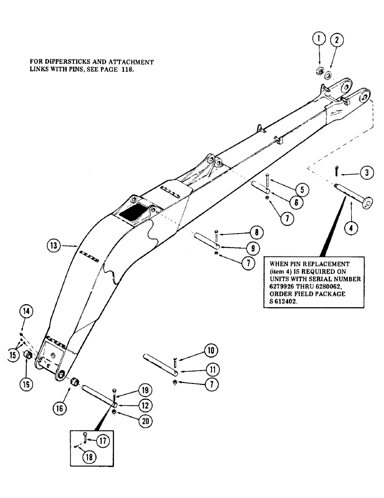 Схема запчастей Case 50 - (116) - MAIN "E" BOOM AND PINS, (S/N 6279926 AND AFTER) (84) - BOOMS, DIPPERS & BUCKETS