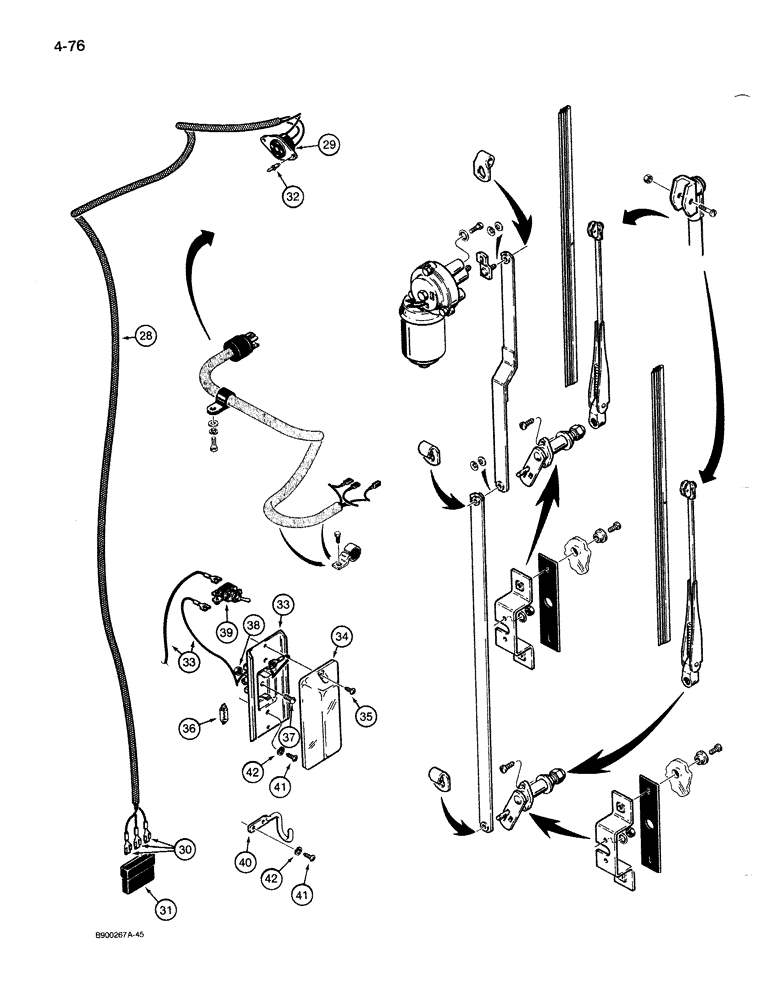 Схема запчастей Case 1086B - (4-076) - WINDSHIELD WIPER AND DOME LAMP, USED WITH STANDARD CAB (04) - ELECTRICAL SYSTEMS