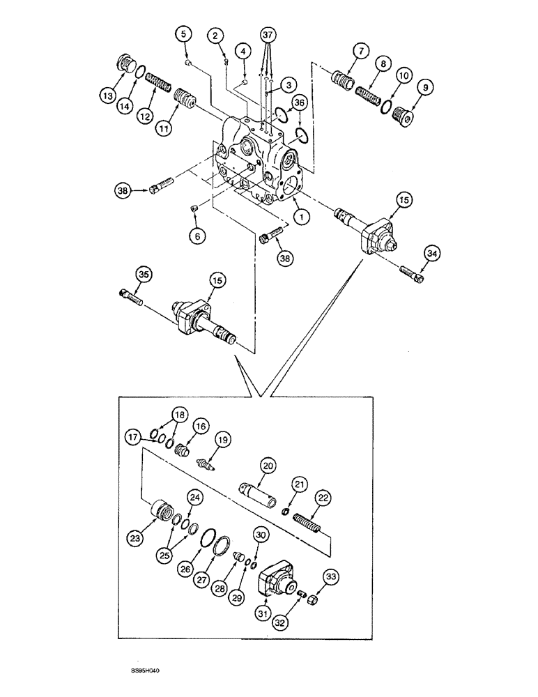 Схема запчастей Case 9060B - (8-154) - SWING MOTOR ASSEMBLY, MOTOR CONTROL VALVE ASSEMBLY (08) - HYDRAULICS