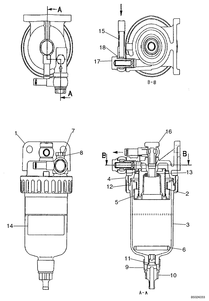 Схема запчастей Case CX800 - (03-02A) - KTH0594 WATER SEPARATOR ASSY (03) - FUEL SYSTEM