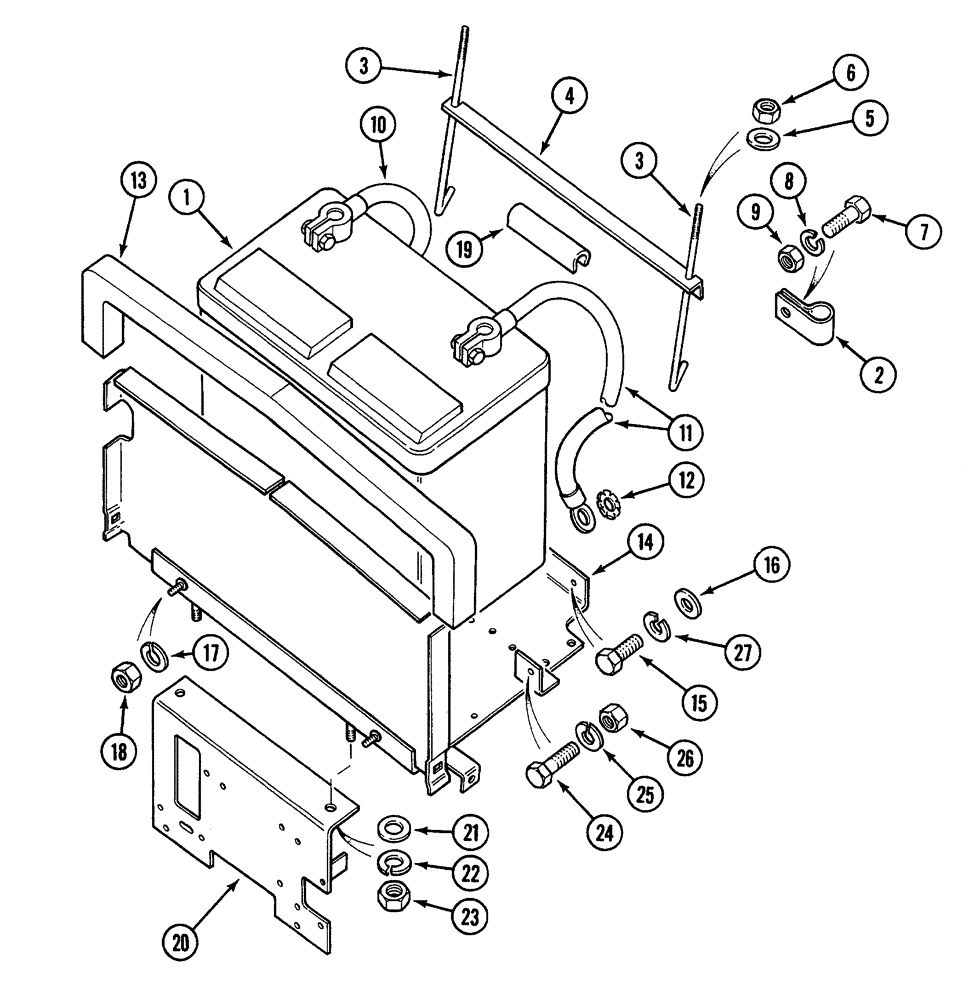 Схема запчастей Case 380B - (4-14) - BATTERY TRAY, BATTERY AND CABLES (03) - FUEL SYSTEM