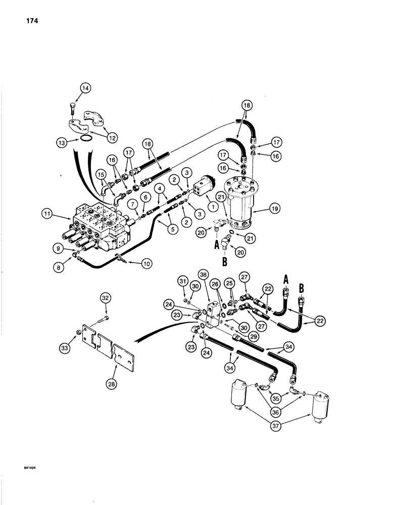 Схема запчастей Case 1280B - (174) - HYDRAULIC LEVELER LINES, MODELS WITHOUT AUXILIARY HYDRAULIC CIRCUIT (08) - HYDRAULICS