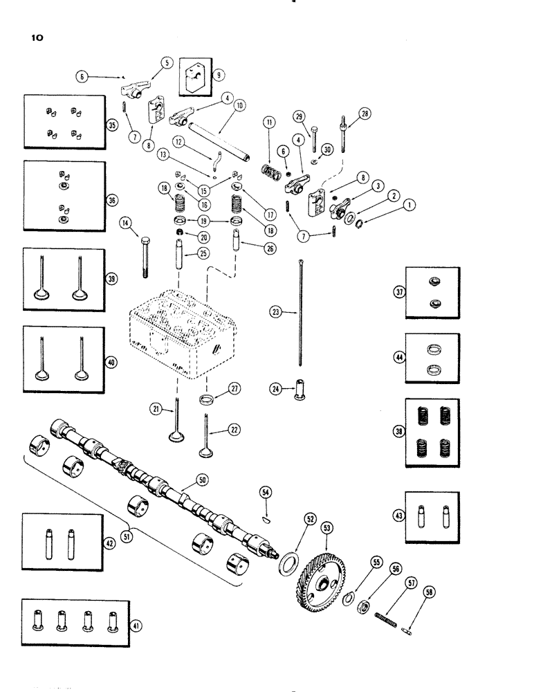 Схема запчастей Case 1150 - (010) - VALVE MECHANISM AND CAMSHAFT, (401) DIESEL ENGINE, USED PRIOR TO ENG. SN. 2306516 (01) - ENGINE