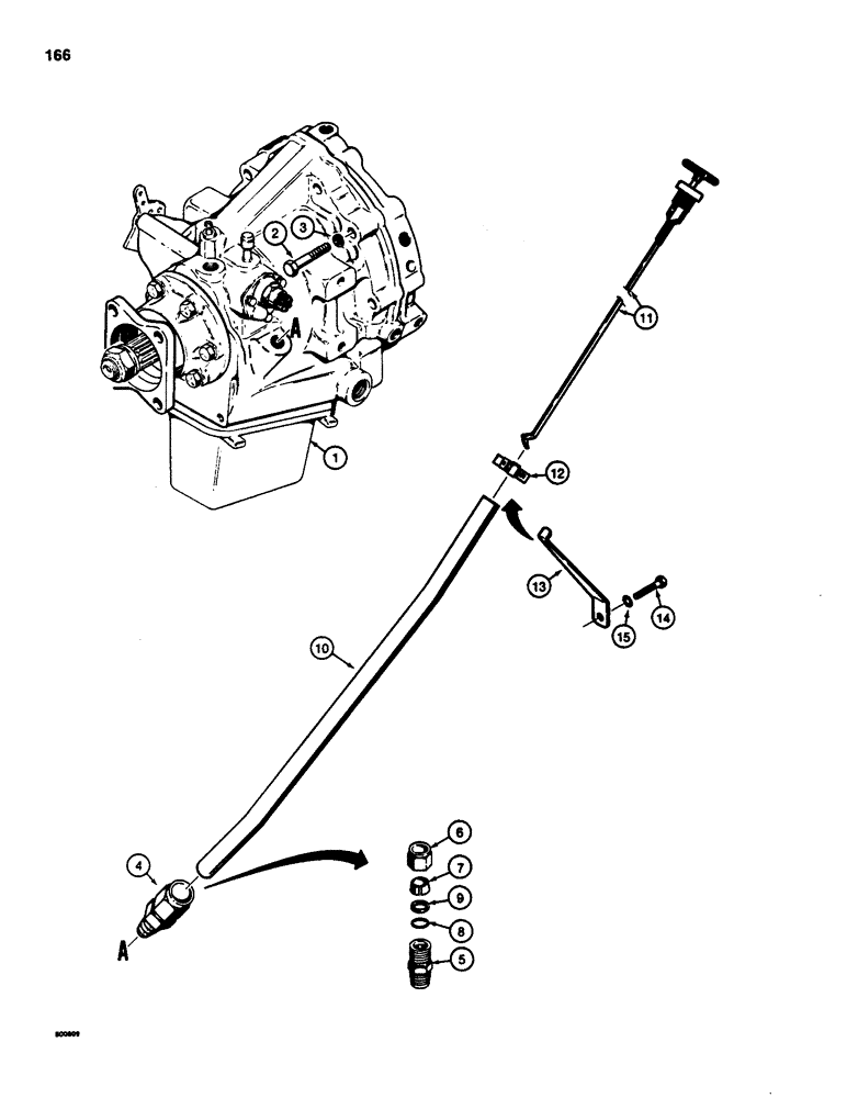 Схема запчастей Case 580D - (166) - POWER SHUTTLE MOUNTING AND DIPSTICK (06) - POWER TRAIN