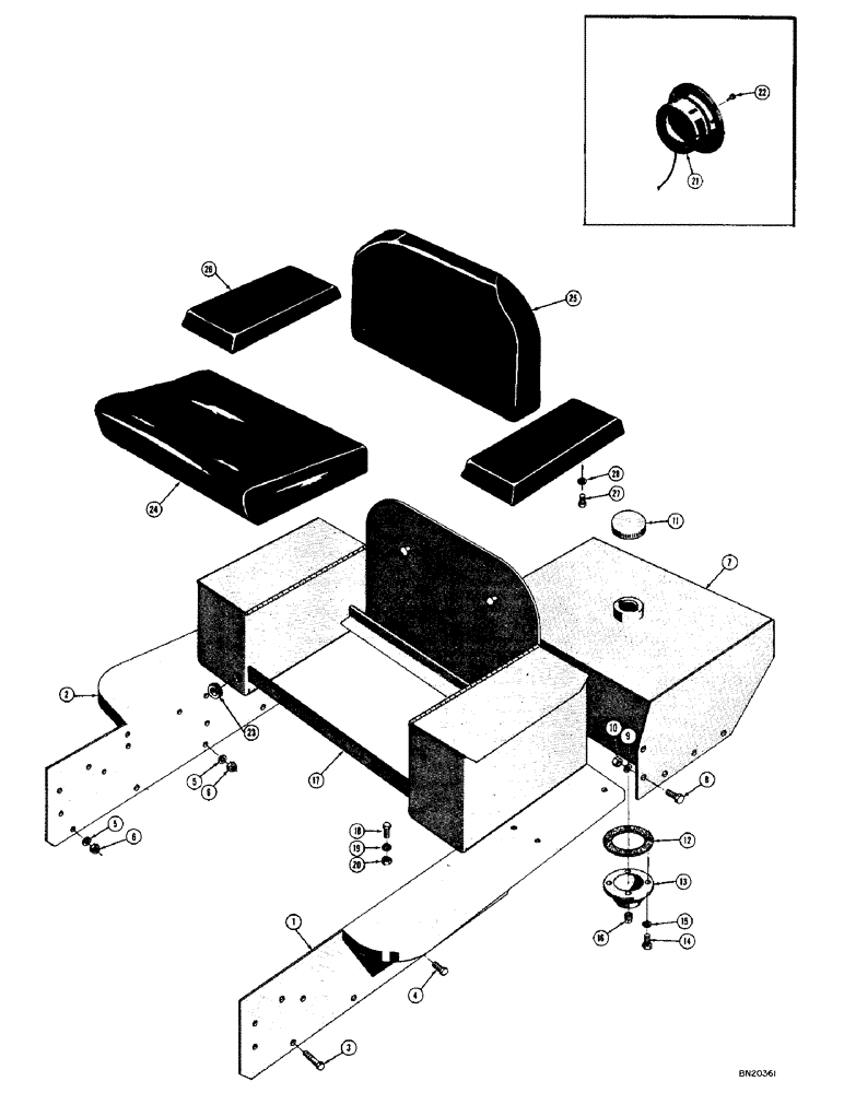 Схема запчастей Case 420 - (074) - FENDERS, FUEL TANK, SEAT, AND CUSHIONS (05) - UPPERSTRUCTURE CHASSIS