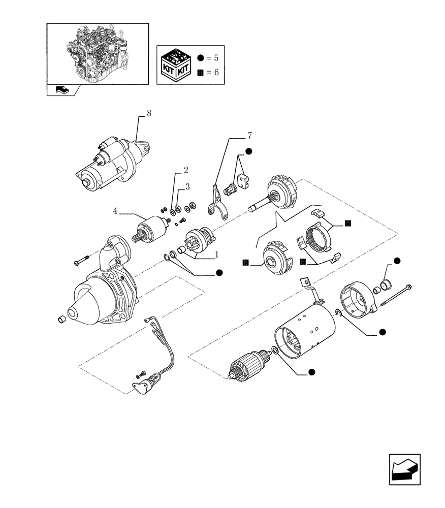 Схема запчастей Case 221E - (0.36.0/ A) - STARTER MOTOR - COMPONENTS (01) - ENGINE