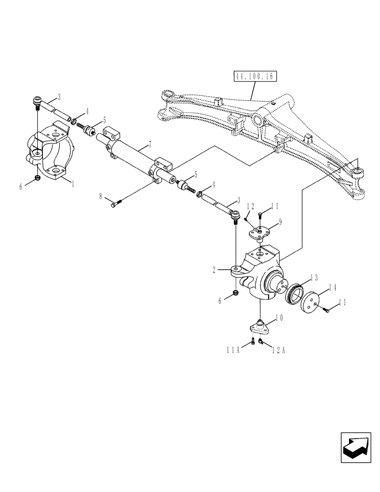 Схема запчастей Case 580SM - (44.100.17) - AXLE, FRONT (86990837) - HOUSING, SWIVEL (44) - WHEELS