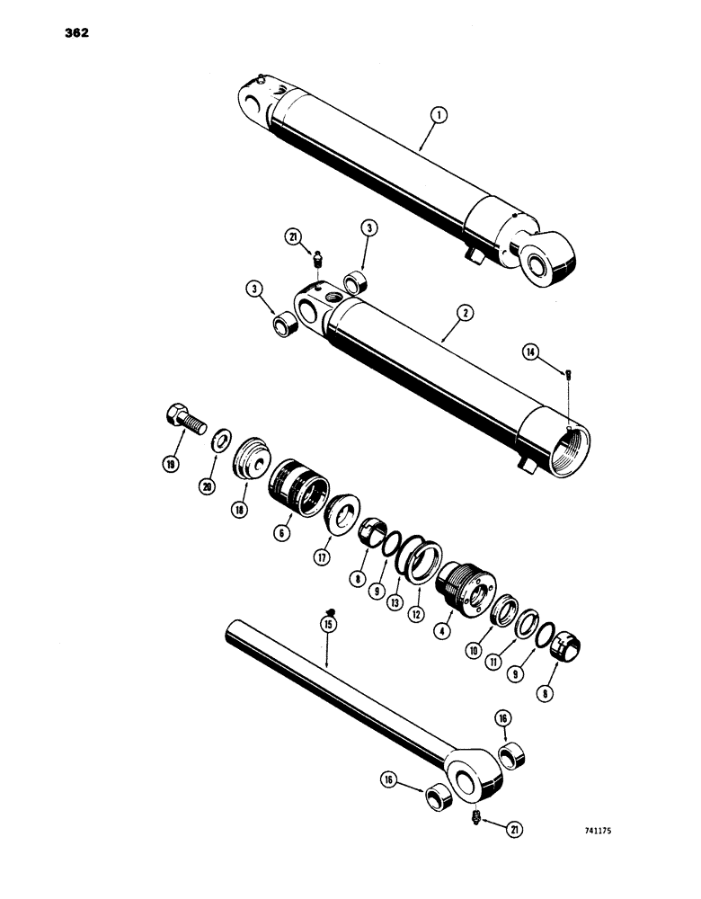 Схема запчастей Case 450 - (362) - D46918 AND D46919 CLAM CYLINDERS, USED ON D46899 4-IN-1 BUCKET, GLAND HAS SPLIT OUTER ROD WIPER (07) - HYDRAULIC SYSTEM