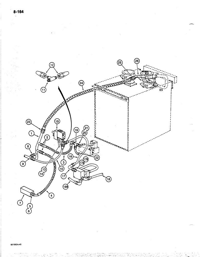 Схема запчастей Case 170B - (8-164) - HYDRAULIC CIRCUIT RETURN LINES, LEAK RETURN TO FILTER, P.I.N. 74358 THRU 74456 (08) - HYDRAULICS