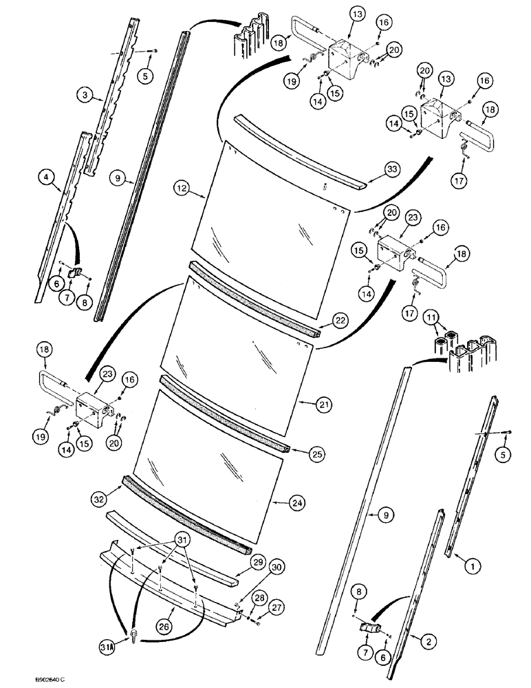 Схема запчастей Case 580SK - (9-138) - CAB REAR WINDOW (09) - CHASSIS/ATTACHMENTS