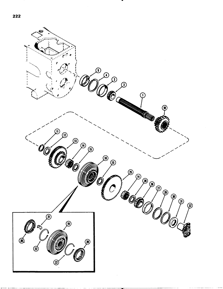 Схема запчастей Case 580C - (222) - MAINSHAFT, TRANSAXLE (06) - POWER TRAIN