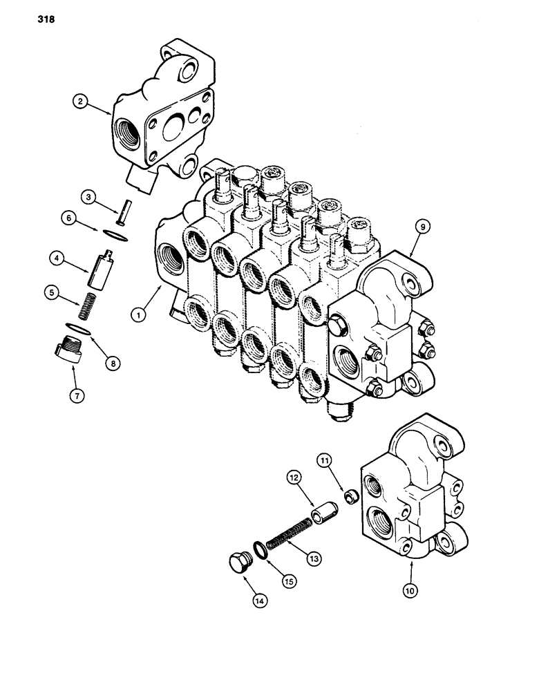 Схема запчастей Case 480D - (318) - BACKHOE CONTROL VALVE, 480D MODELS ONLY, OUTLET SECTION (35) - HYDRAULIC SYSTEMS