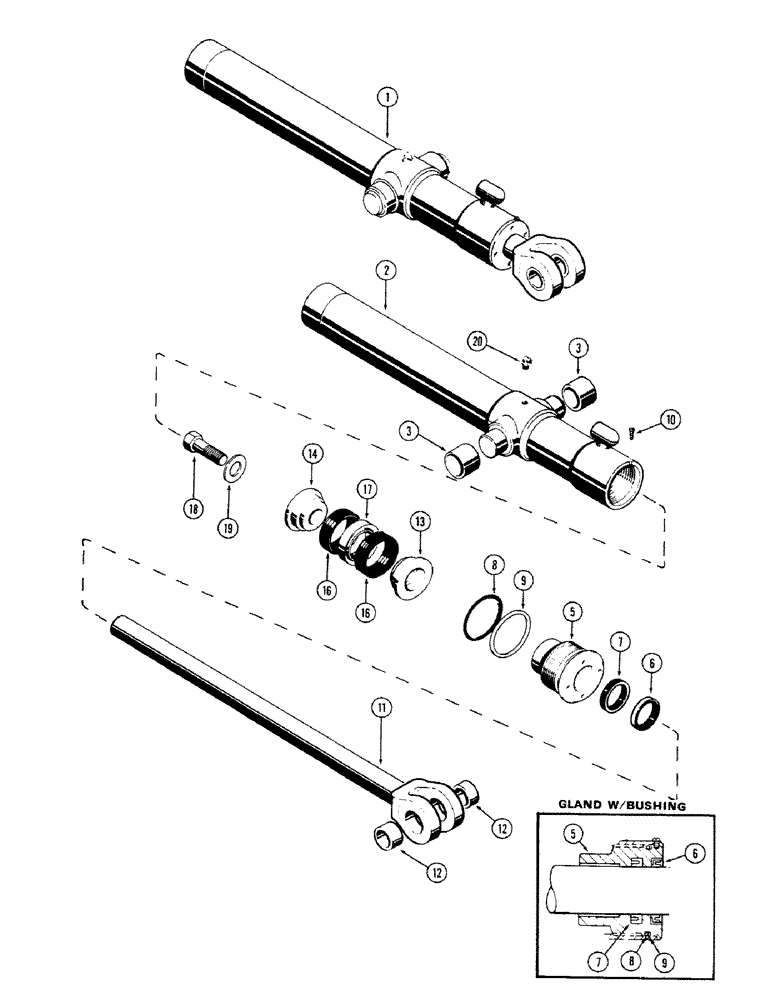 Схема запчастей Case 680CK - (282) - G33561 AND G33562 LOADER TILT CYLINDERS, 3" DIA. CYLINDER WITH 23-1/2" STROKE W/ GLAND I.D. RING (35) - HYDRAULIC SYSTEMS